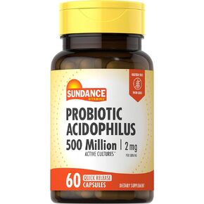 Probiotic Acidphilus 2mg | 60 Quick Release Capsules | 500 Million Active Cultures | Non-GMO, Gluten Free Supplement | by Sundance