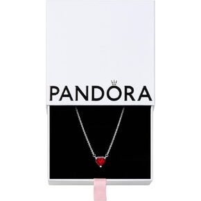 Pandora Sparkling Heart Halo Pendant Collier Necklace - Adjustable Necklace - Stunning Women's Jewelry - Sterling Silver with Red Crystal - With Gift Box - 17.7"