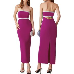 GRACE KARIN Womens Strapless Tube Dress Backless Bodycon Elegant Wedding Cocktail Party Maxi Long Dresses with Back Slit