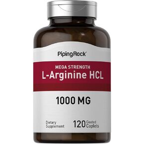 Piping Rock L-Arginine HCl 1000 mg | 120 Caplets | Mega Strength Supplement | Vegetarian, Non-GMO, Gluten Free