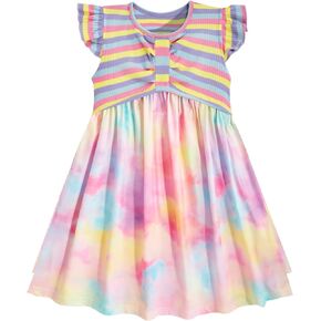 فستان Vieille للفتيات الصغيرات للصيف فساتين كاجوال للأطفال بأكمام مرفرفة ومرقعة من عمر 3 إلى 8 سنوات in Kuwait