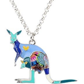 Australia Kangaroo Necklace for Women Girls Pendant Chain Jewelry Gift with Floral Enamel