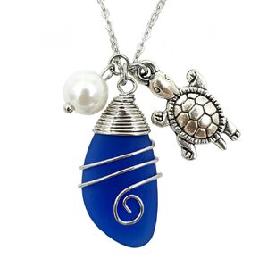 Sea Glass Pendant Wier Warpped Beach Pendant With freshwater Pearls, Handmade Necklace Gift (pink)