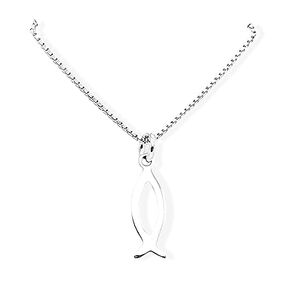 Very Tiny Delicate and Dainty Sterling Silver Ichthus Christian Fish Symbol Necklace, Christmas Baptism or Easter Gift Necklace (14 inches plus 2-inch extender)
