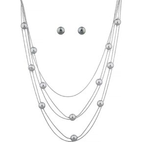 Nicole Miller Pearls Multi-strand Long Necklace Set with Pearl Earrings
