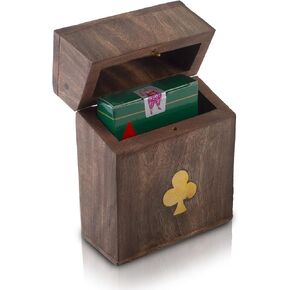Birthday Gift Ideas Handcrafted Classic Wooden Playing Card Holder Deck Box Storage Case Organizer With Premium Quality 'Ace' Playing Cards Anniversary Housewarming Gift Ideas For Men & Women (Club)