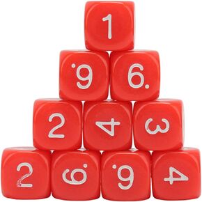 RiToEasysports Number Dice, 20PCS Plastic 6 Sided Game Dice 16mm Round Corner Polyhedral Dice Set for Numeral Teaching Board Games (Red)