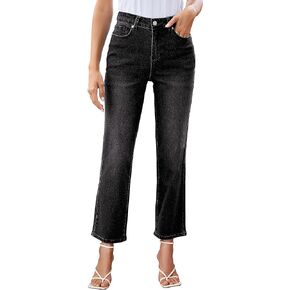 luvamia Straight Leg Jeans for Women High Waisted Trendy Cropped Stretchy Denim Pants Ankle Mom Jeans Work Trouser Jeans