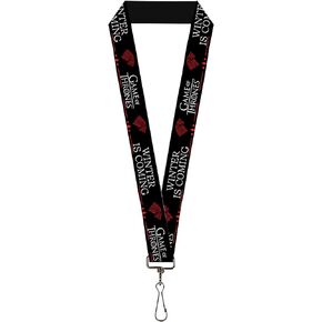 Buckle-Down Gams of Thrones Lanyard, Gams of Thrones Winter is Coming Stark Sigil Black White Red, Elastic