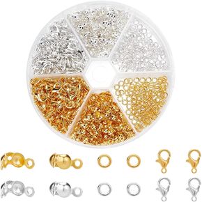 PH PandaHall Golden Silver Jewelry Making Accessories Set 160pcs Lobster Claw Clasps 200pcs End Bead Tips 200pcs 4mm Open Jump Rings for DIY Jewelry Necklace Bracelet Making
