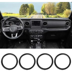 for JL AC Vent Ring, 4PCS Center Console Dashboard Air Conditioning Outlet Cover Interior Trim Kits Compatible with 2018-2023 Jeep Wrangler JL JLU & Gladiator JT, Aluminum Alloy (Black)