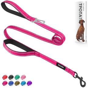 6 Foot Black Dog Leashes for Large Medium and Small Breed Dogs That Pull,Reflective Nylon Heavy Duty Dog Leash with 2 Comfortable Padded Traffic Handles and Car Seat Belt for Walking and Training