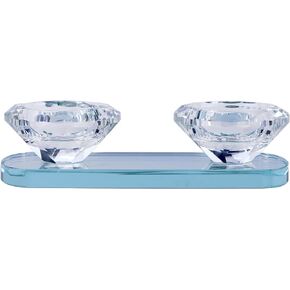 Clear Crystal Candle Holder, 2-Arms Glass Tealight Candlestick Holders, Pillar Votive Candelabra Candle Holders Stand Decorative for Table Centerpiece, Party, Wedding, Birthday