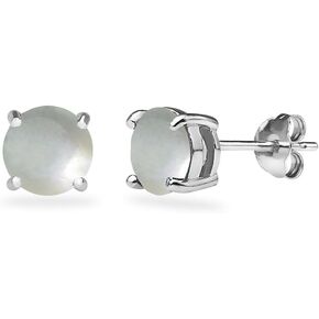 Sterling Silver Cabochon Stone Round 6mm Prong-set Stud Earrings for Women Teens Girls
