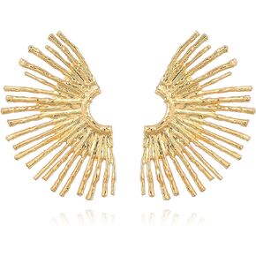 Vintage Alloy Half Sunflower Fan Shaped Statement Stud Earrings for Women Girls Jewelry