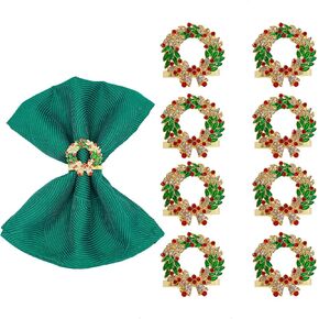 Set of 8 Christmas Gold Napkin Rings for Xmas,Thanksgiving,Wedding,Holiday Party Table Decoration(Christmas Wreath) in Saudi Arabia