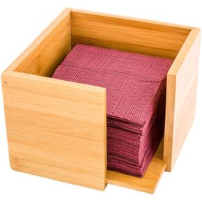 Restaurantware Bamboo Cocktail Napkin Holder Wooden Napkin Holder - Natural Color - 5 Inches - Square Cocktail Napkin Dispenser - 5.3" x 5.3" - 1ct Box