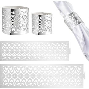 200 Pcs Napkin Rings, Disposable Laser Cut Hollow Napkin Holder Silver Napkin Bands with Exquisite Flower Leaf Vine Serviette Rings Towel Dinner Table Decoration Wedding Party Events