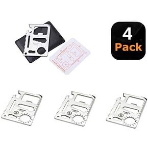 Stainless Steel Survival Pocket Tool - 11-in-1 Multipurpose Silver Beer Bottle Opener/Portable Wallet Pocket Size/Gifts for Men and Women(4-Pack)