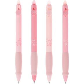 4 Pcs Erasable Gel Ink Pens Retractable Pens Cute Pink Pens 0.5mm Black Ink Writing Pen Office School Pens Women Girls Pens (Black Ink-Pink)