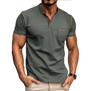 Men's Henley Shirts Casual Button Basic Top Raglan Sleeve Classic Tee Slim Fit Summer T-Shirt