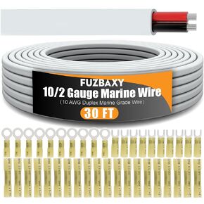 30FT 10 Gauge Marine Wire,10AWG Duplex Marine Grade 10/2 Wire Tinned Copper Wiring Cable with Fork Spade Butt Terminals,Heat Shrink Tubing for Automotive Outdoor Boat