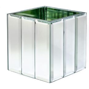 Serene Spaces Living Small Gatsby Mirror Strip Cube Vase – Art Deco Inspired Glass Vase with Mirror Finish, Measures 4" Cube