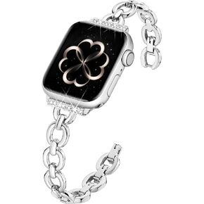 wipalor Slim Cute Bands Fit Apple Watch Bands for Women 40mm 41mm 38mm, Thin Bling iWatch Bands for Women, Designer Metal iWatch Bracelet for Apple Watch Series 9 Band SE Series 8 7 6 5 4 3-Starlight