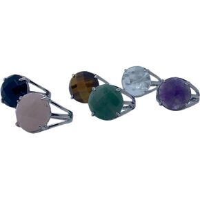 Faceted Oval Round Shape Natural Stone Adjustable Ring for Women Gemstones Healing Crystal Jewelry Wedding Engagement Anniversary Birthday Gift