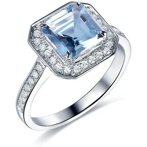 Aquamarine Ring 925 Sterling Silver Aquamarine Ring for Women Moissanite Engagement Rings Statement Classic Engagement Ring
