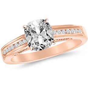 14K White Gold 1.25 Carat LAB GROWN DIAMOND Channel Set Round Cushion Cut Diamond Engagement Ring (G-H Color VS1-VS2 Clarity 1 Ct Center)