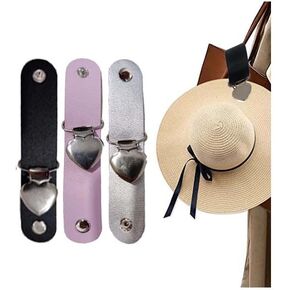 Hat Clip for Travel on Bag, Hat Clip for Travel, PU Leather Hat Clip, Hat Clips for Luggage,Multifunctional Heart Type Hat Clip,Hat Companion Outdoor (3 Colors) Dark Grey
