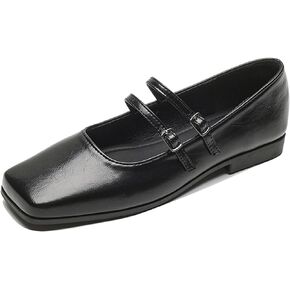 Women's Square Toe Flat Bottomed Mary Jane Shoes Fashionable Solid Color Comfortable Retro Mary Jane Flat Shoes