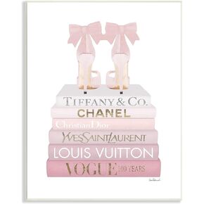 Stupell Industries Chic Pink Bow Shoes Glam Fashion Bookstack, Designed by Amanda Greenwood Wall Plaque, 13 x 19