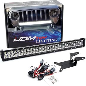 iJDMTOY Front Bumper Mount 30-Inch LED Light Bar Compatible with Jeep 2018-up Wrangler, 2020-up Gladiator, 180W High Power LED Lightbar, Bumper Top Mounting Brackets & On/Off Switch Wire
