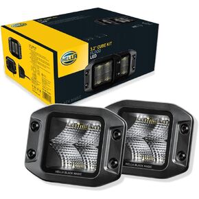 HELLA Black Magic LED Series 3.2 Inch Cube Kit Flush Mount - LED Flood Light with Wiring Harness - Performance High Beam Off-Road Light for Pickup Trucks, ATV, SUV, 4x4, Jeep, Tractors / 358176831