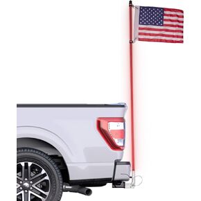 Master Tailgaters 5ft LED Truck Flag Pole with Remote Control | 20 Static Colors & 22 Light Modes | Truck Hitch Mount Included for Easy Installation | IP65 Water Resistant