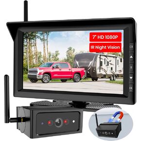 Magnetic Wireless Backup Camera with 7" Split Screen Monitor, 2Mins DIY Installation & 1080P Battery RV Back Up Camera System, Trailer Hitch IR Night Vision Rear View Camera for Truck,Camper in Kuwait