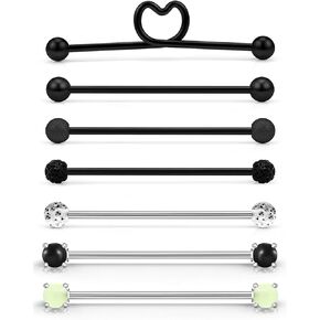 Dyknasz Glow in The Drak Industrial Barbell الجراحية الصلب ثقب المجوهرات الصناعية للنساء الرجال 7 قطع 14 جرام 38 ملم (1 1/2 بوصة) in Kuwait