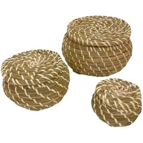Ikea IKE-803.281.45 FRYKEN Baskets with Lid Made of Seagrass Beach Oats, Set of 3 in Saudi Arabia