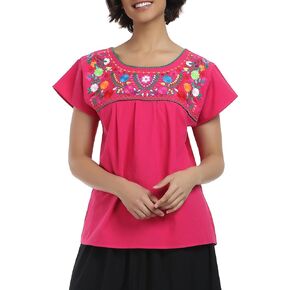 YZXDORWJ Embroidered Mexican Top for Women Peasant Blouse Mexico Summer Shirt Short Sleeve