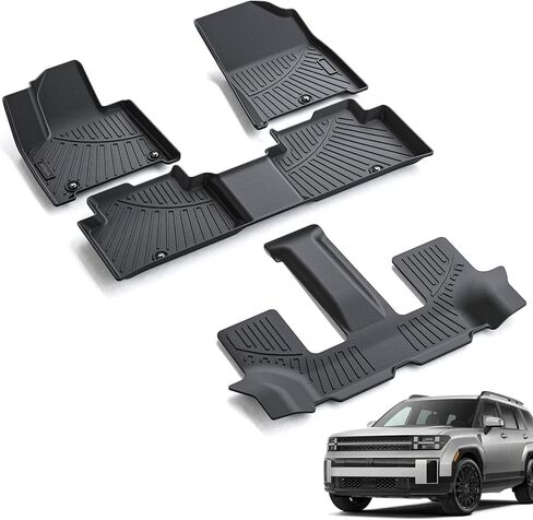 Floor Mats & Big Cargo Liners Compatible for 2024-2025 Hyundai Santa fe，All Weather 3 Rows Floor Liners and Trunk Mat Anti-Slip Rubber Mats-Black（Not Suitable for Hybrid） in Saudi Arabia