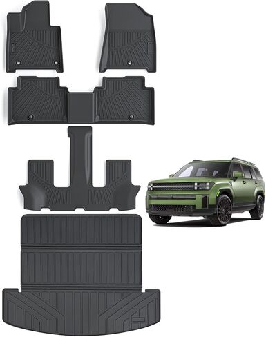 Floor Mats & Big Cargo Liners Compatible for 2024-2025 Hyundai Santa fe，All Weather 3 Rows Floor Liners and Trunk Mat Anti-Slip Rubber Mats-Black（Not Suitable for Hybrid） in Saudi Arabia