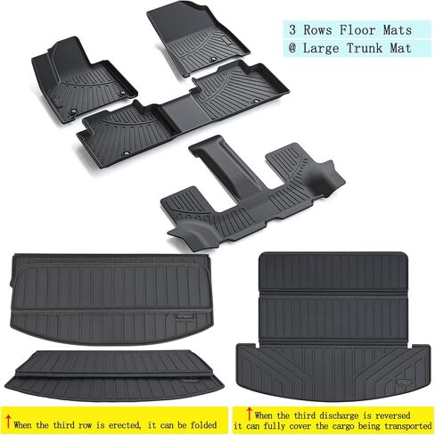 Floor Mats & Big Cargo Liners Compatible for 2024-2025 Hyundai Santa fe，All Weather 3 Rows Floor Liners and Trunk Mat Anti-Slip Rubber Mats-Black（Not Suitable for Hybrid） in Saudi Arabia