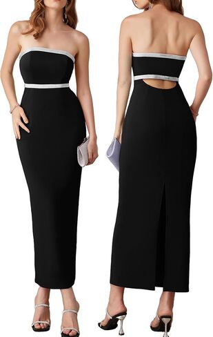 GRACE KARIN Womens Strapless Tube Dress Backless Bodycon Elegant Wedding Cocktail Party Maxi Long Dresses with Back Slit in Saudi Arabia
