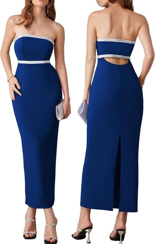 GRACE KARIN Womens Strapless Tube Dress Backless Bodycon Elegant Wedding Cocktail Party Maxi Long Dresses with Back Slit in Saudi Arabia