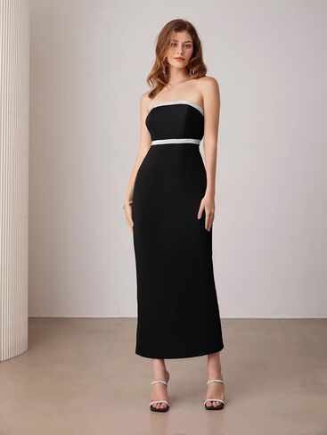 GRACE KARIN Womens Strapless Tube Dress Backless Bodycon Elegant Wedding Cocktail Party Maxi Long Dresses with Back Slit in Saudi Arabia