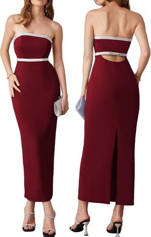 GRACE KARIN Womens Strapless Tube Dress Backless Bodycon Elegant Wedding Cocktail Party Maxi Long Dresses with Back Slit in Saudi Arabia