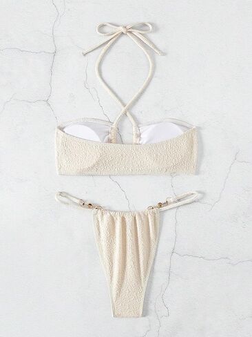 Women's Criss Cross Tie Back Bikini Swimsuit Sets 2 Piece Sexy Backless Wireless Smocked Bathing Suit in Saudi Arabia