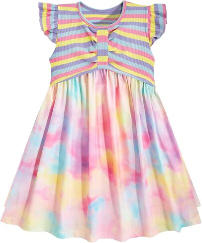 فستان Vieille للفتيات الصغيرات للصيف فساتين كاجوال للأطفال بأكمام مرفرفة ومرقعة من عمر 3 إلى 8 سنوات in Kuwait